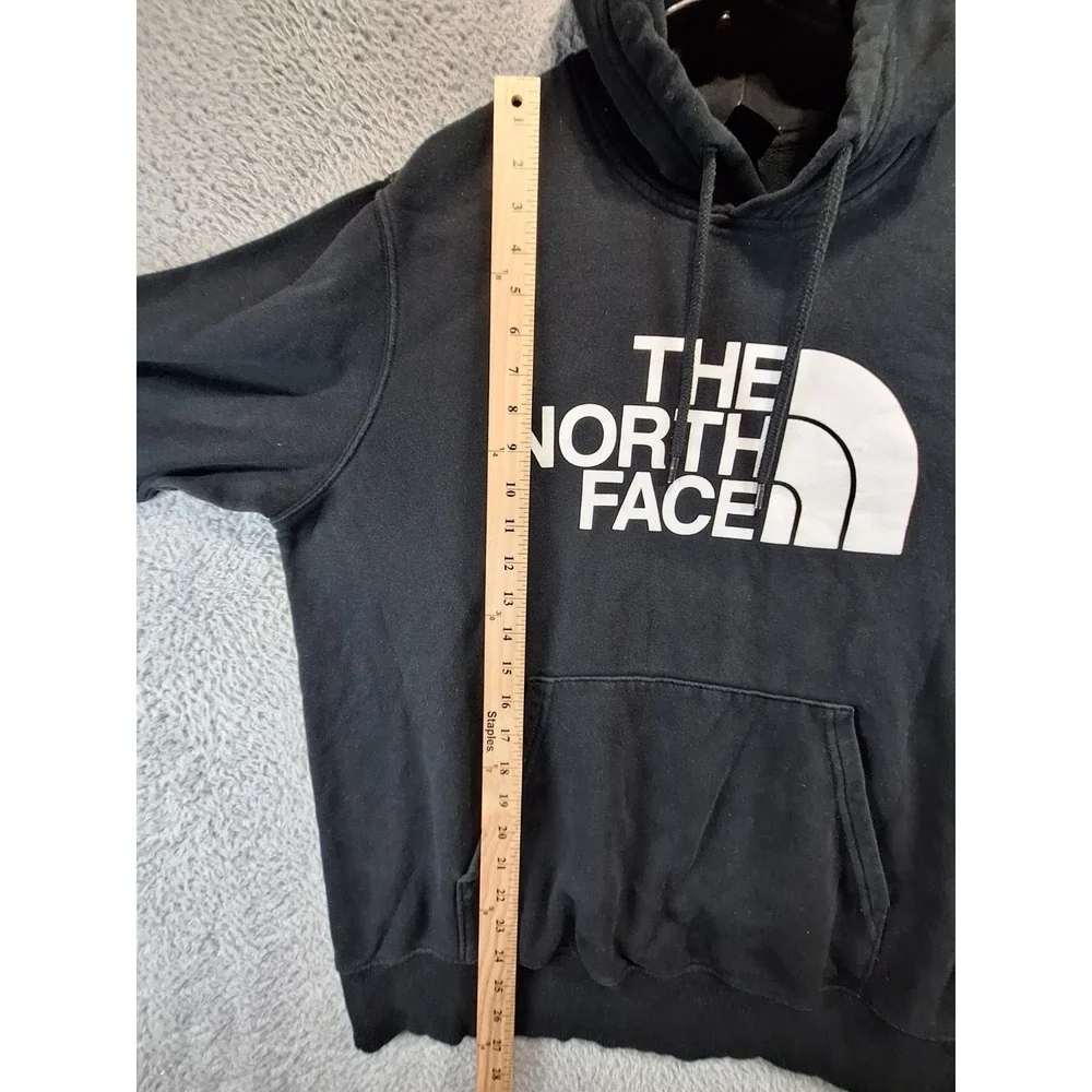 The North Face Hoodie Men Large Black Fleece Lined Hiking Spell Out Logo Outdoor
